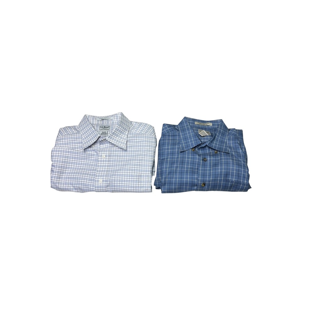 Lot‎ of 2 LL Bean Mens 16.5-33 Traditional Fit Wrinkle Resistant Check Shirts
